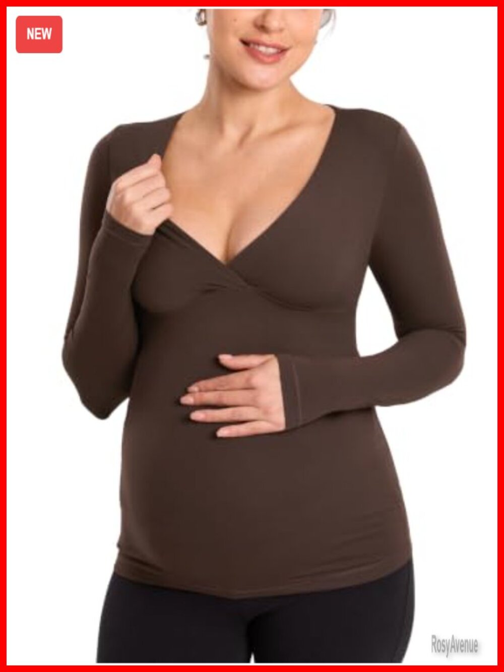 Crossover Maternity Nursing Top Long Sleeve V-Neck Slim Fit Pullover